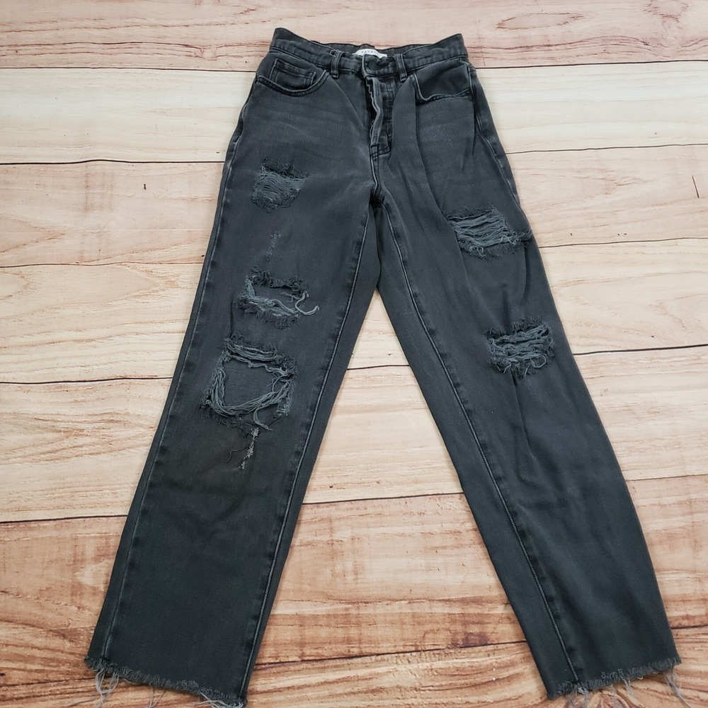 Pacsun Jeans Womens‎ 23 Black High Rise Straight Distressed Denim Ladies 23x25